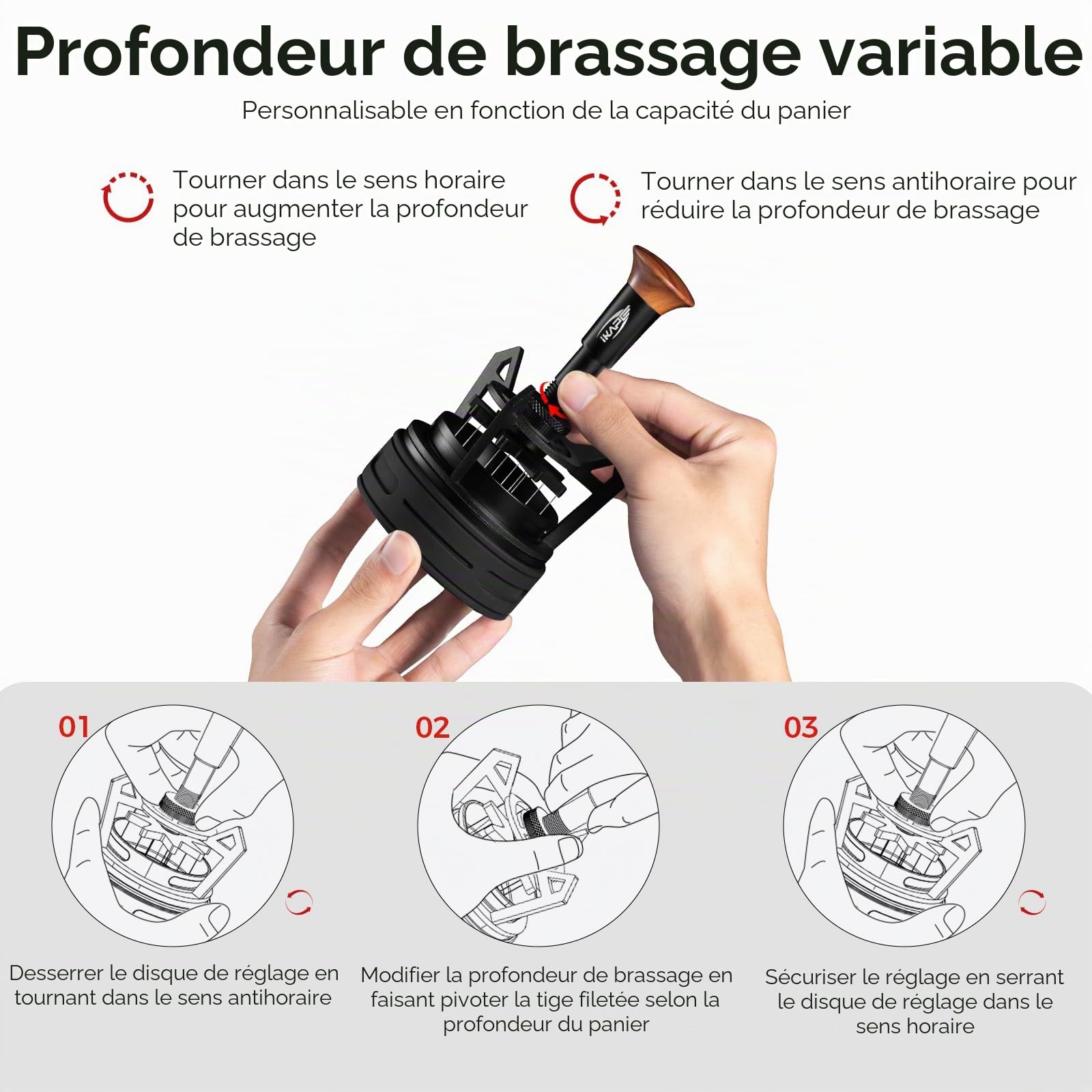 IKAPE Espresso Coffee V3 WDT Outil, outil de mélange et de distribution de 58 mm, équipé d'un mélangeur à 8 aiguilles, hauteur d'aiguille réglable, agitateur à café avec entonnoir de dosage et support