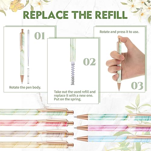 Miniatura 4 de 7 bolígrafos elegantes para mujer, bonitos bolígrafos con purpurina brillante con 10 recambios de tinta negra, bonitos bolígrafos de regalo para