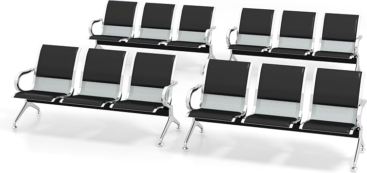 Kinsuite Set of 4 Waiting Room Reception Chairs with Arms 3-Seat Office Guest Chairs & Reception Chairs Bench PU Leather for Airport Office Bank Hospital Seat