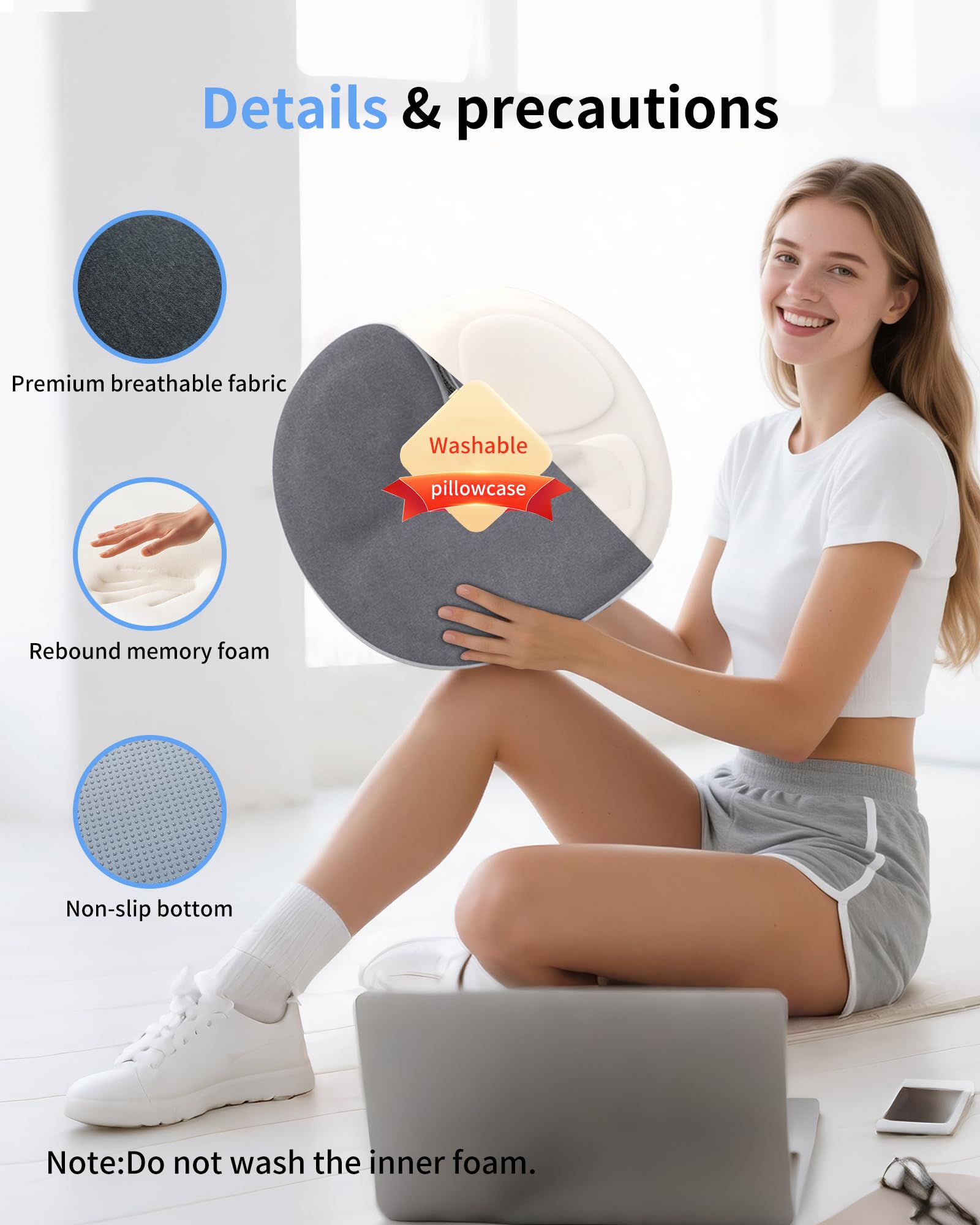 AirSwim Opblaasbare aambeienkussens, donutkussen voor staartbeenpijn, verstelbaar opblaasbaar zitkussen voor bedzweren, postpartum zwangerschap, autostoel, vliegtuig, 40 x 40 cm (grijs
