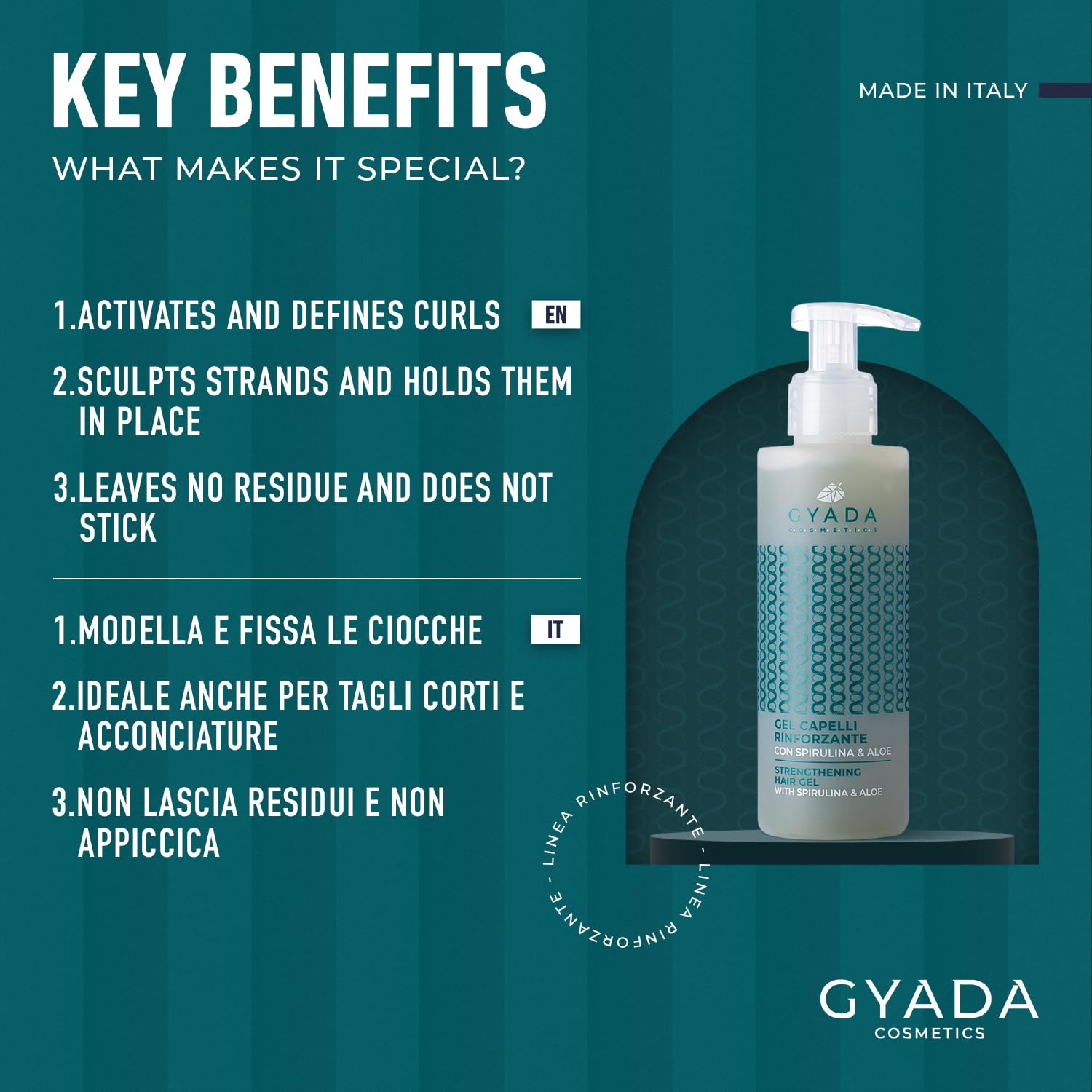 GYADA COSMETICS, Krem do modelowania kręcone 200 ml, wzmacniający włosy ze spiruliną 250 ml, żel wzmacniający włosy ze spiruliną i aloesem 150 ml, kompletny zestaw do pielęgnacji włosów