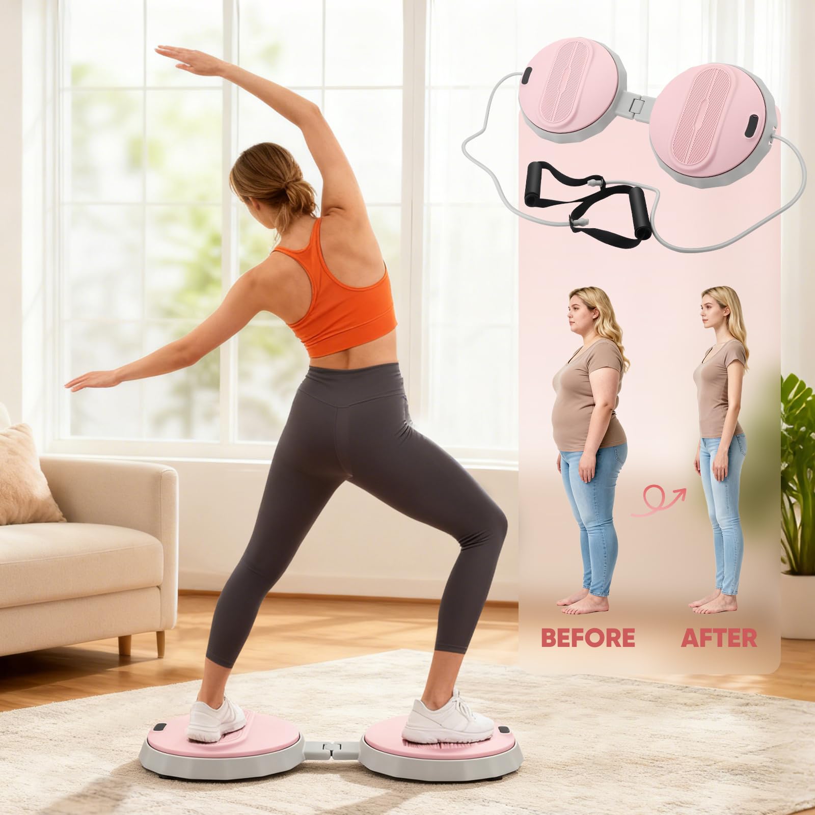 Klappbarer Twist Waist Disc Board mit Schrittzähler & Kordelzug, 400KG Tragkraft, Balanceboard für Bauch, Beine, Po, Hüfte, Gleichgewichtstrainer, Drehplatte, Taillentwister für Zuhause/Büro