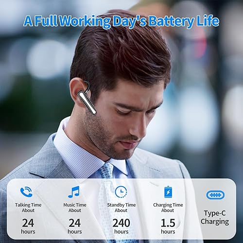 Miniatura 6 de Auricular Bluetooth 6.1, auriculares inalámbricos con micrófono 24 horas de tiempo de conversación con cancelación de ruido para camionero