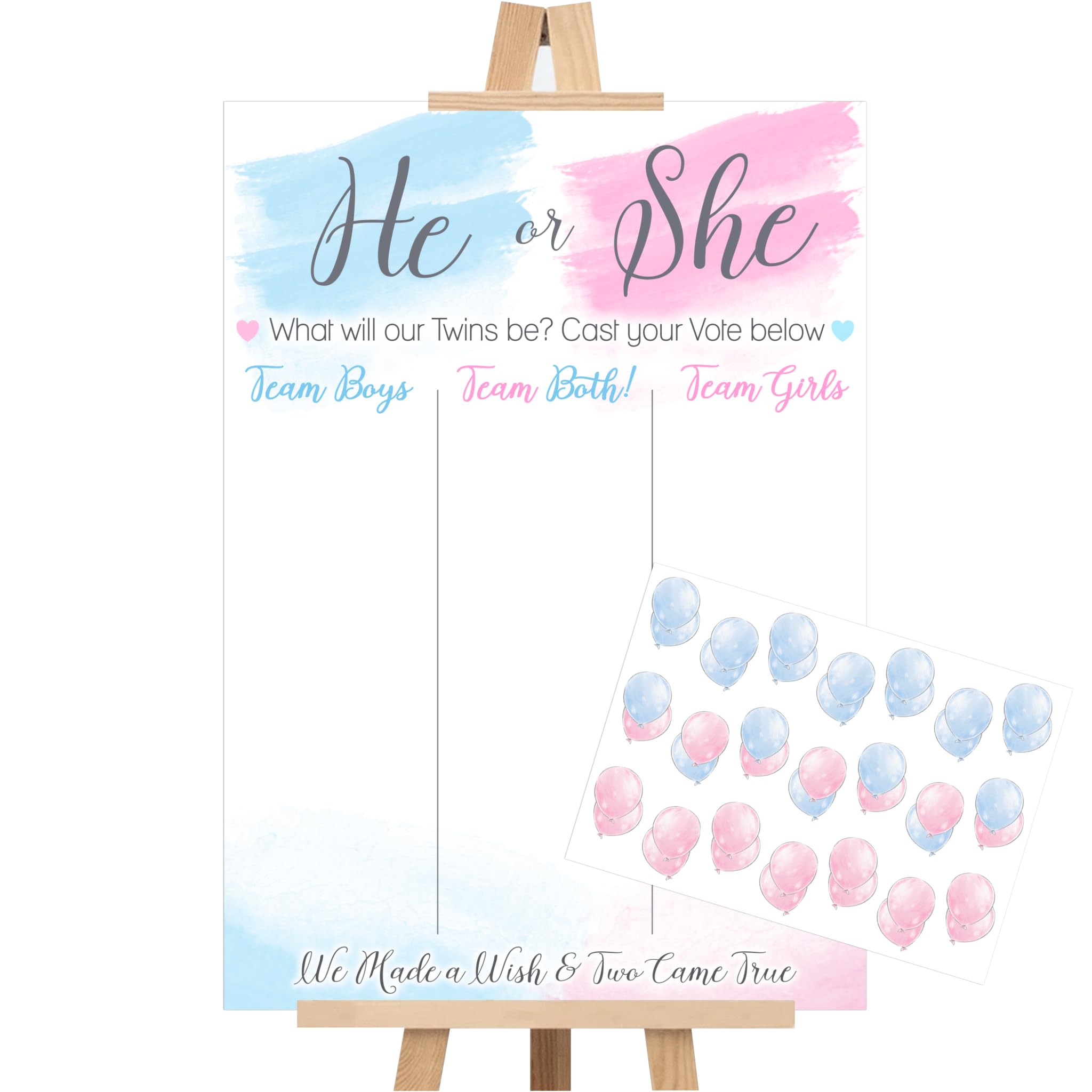 Gender Reveal Party Decoration Kit, Boy or Girl Voting Board with Banner, Pink and Blue Watercolour Theme (Voting Activity - TWINS, 42, Guest Number)
