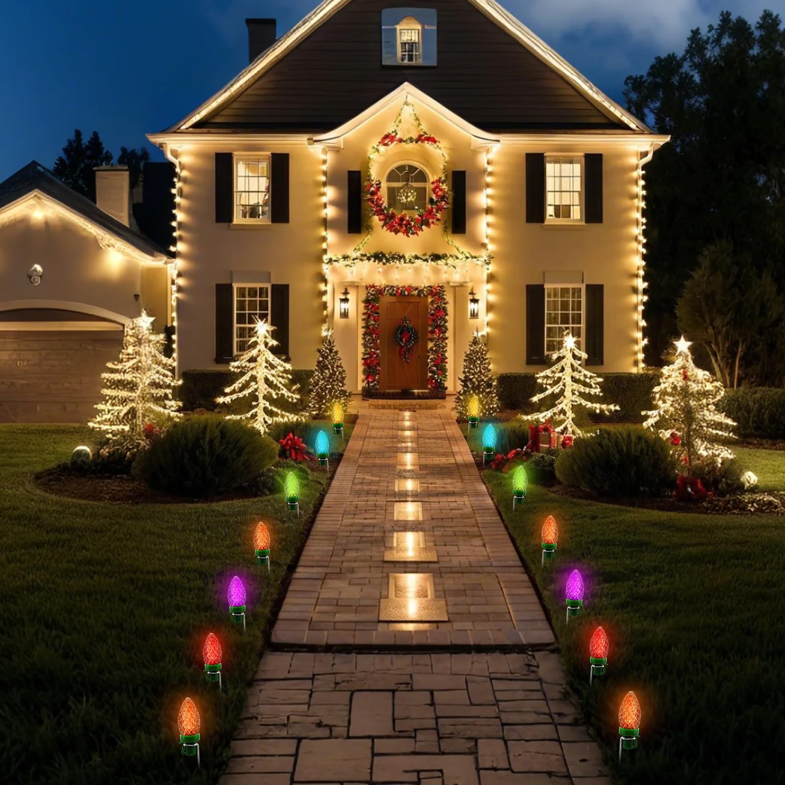 Pali di luce natalizia da 30 cm, confezione da 60 luci natalizie da cortile, pali in metallo, universali, per giardino, prato, vacanze, luci per stringa C7 C9, pali da terra per luci di Natale su