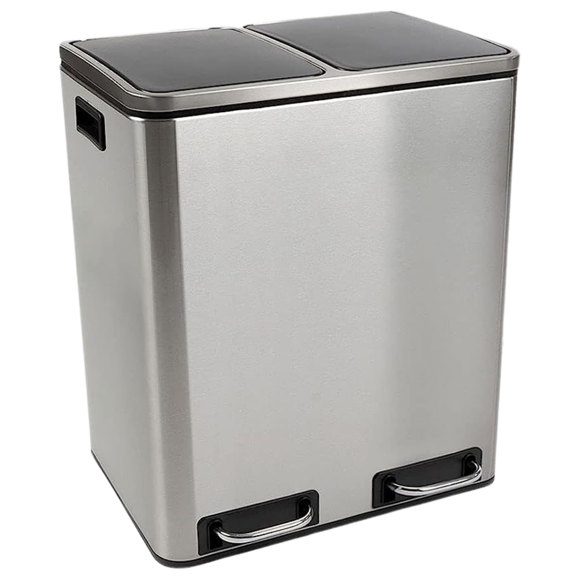 KARAT Kitchen Rubbish Bin, 2 x 15 L, Stainless Steel, Double Waste Separation System, Pedal Bin, Kitchen, Metal, Soft-Close, Airtight, Plastic Inner Bucket, Hinged Lid - (Felix)
