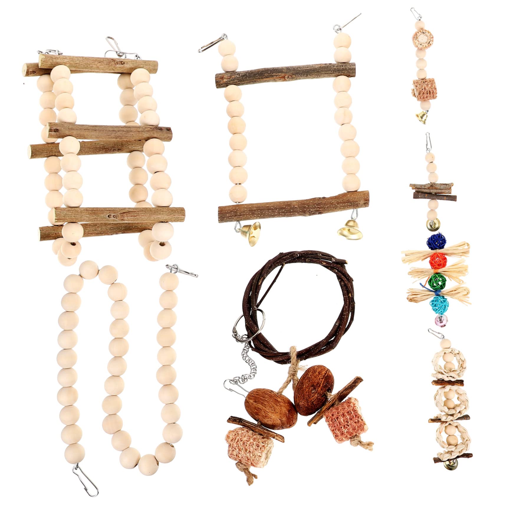 1 Ensemble Perchoir pour Oiseaux Ensemble de Jouets Suspendus pour Perruches et Perroquets Accessoires de Volière pour Oiseaux de Installation Facile avec Crochets Amovibles