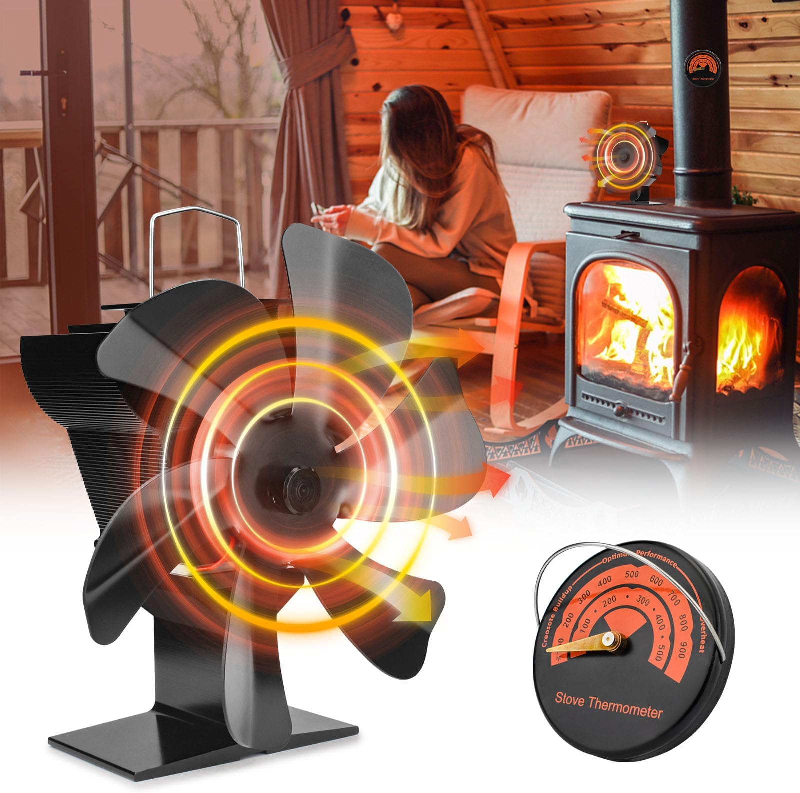 highsam kaminventilator, 6 flügel Ofenventilator Ohne Strom, Ventilator