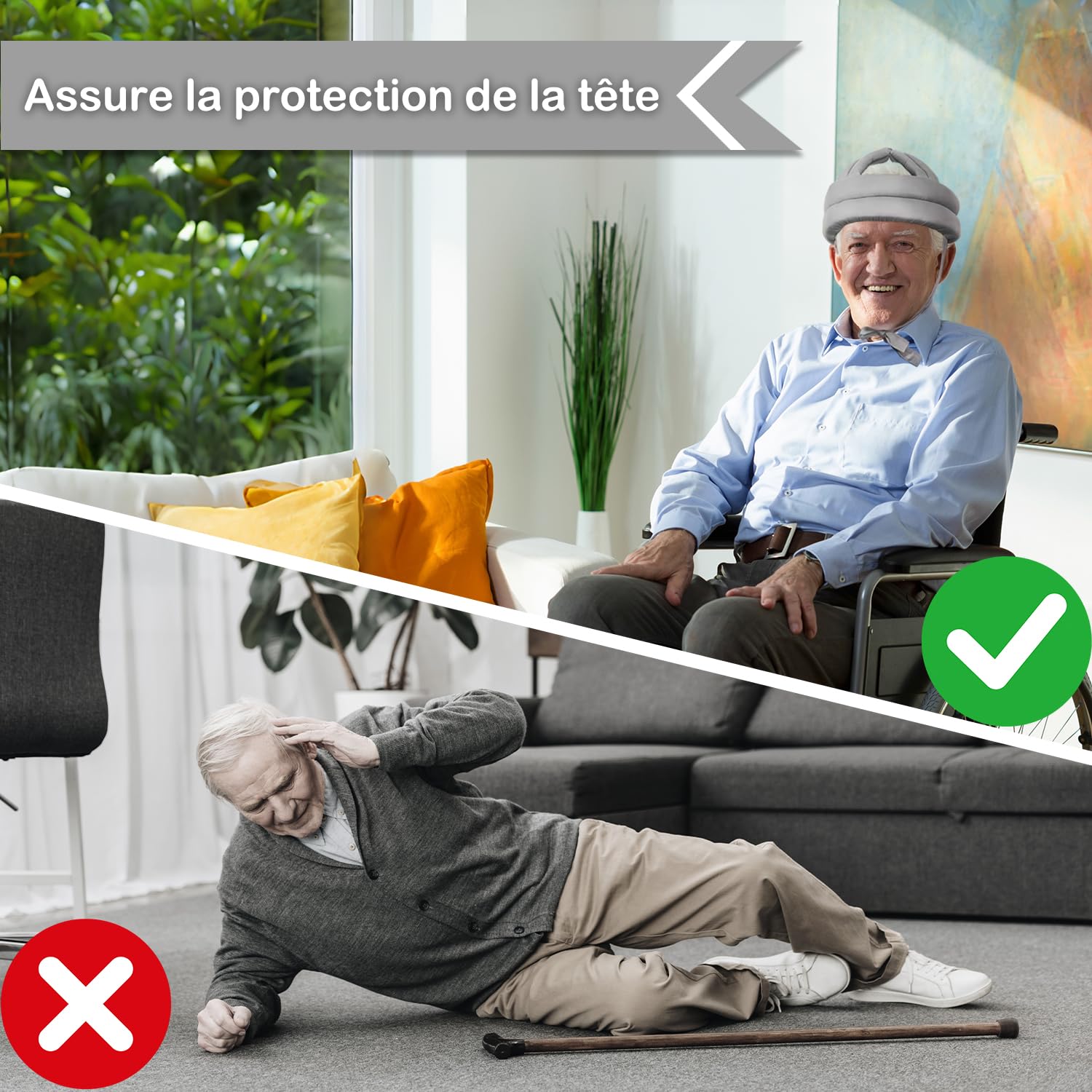 Casque De Sécurité Anti-Chute pour Tête De Personne âgée Chapeau De Protection épais Et Doux Casquette De Protection de la Tête Réglable pour la Prévention des Chutes pour Les(Gris Clair)