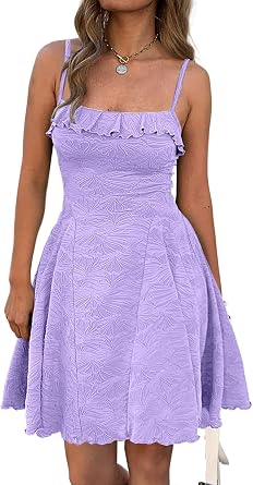 Women Spaghetti Straps Dress Summer Cute Dresses Corset Square Neck Short Flowy Mini Sundresses for Vacation