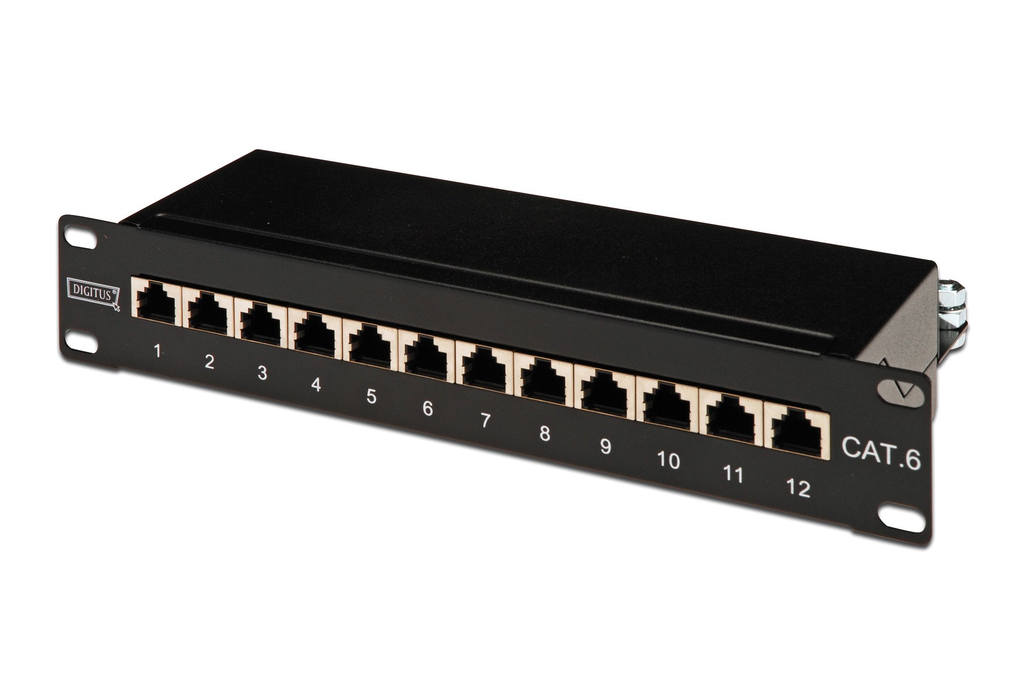 Panneau de Brassage Ethernet RJ45 12 Ports 10' 1U rackable Cat6 blindé