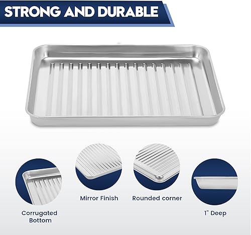 Miniatura 3 de BIEAMA Juego de bandejas para hornear con estante (2 sartenes + 2 estanterías), 12 x 10 x 1 pulgadas, bandeja de horno de acero inoxidable con