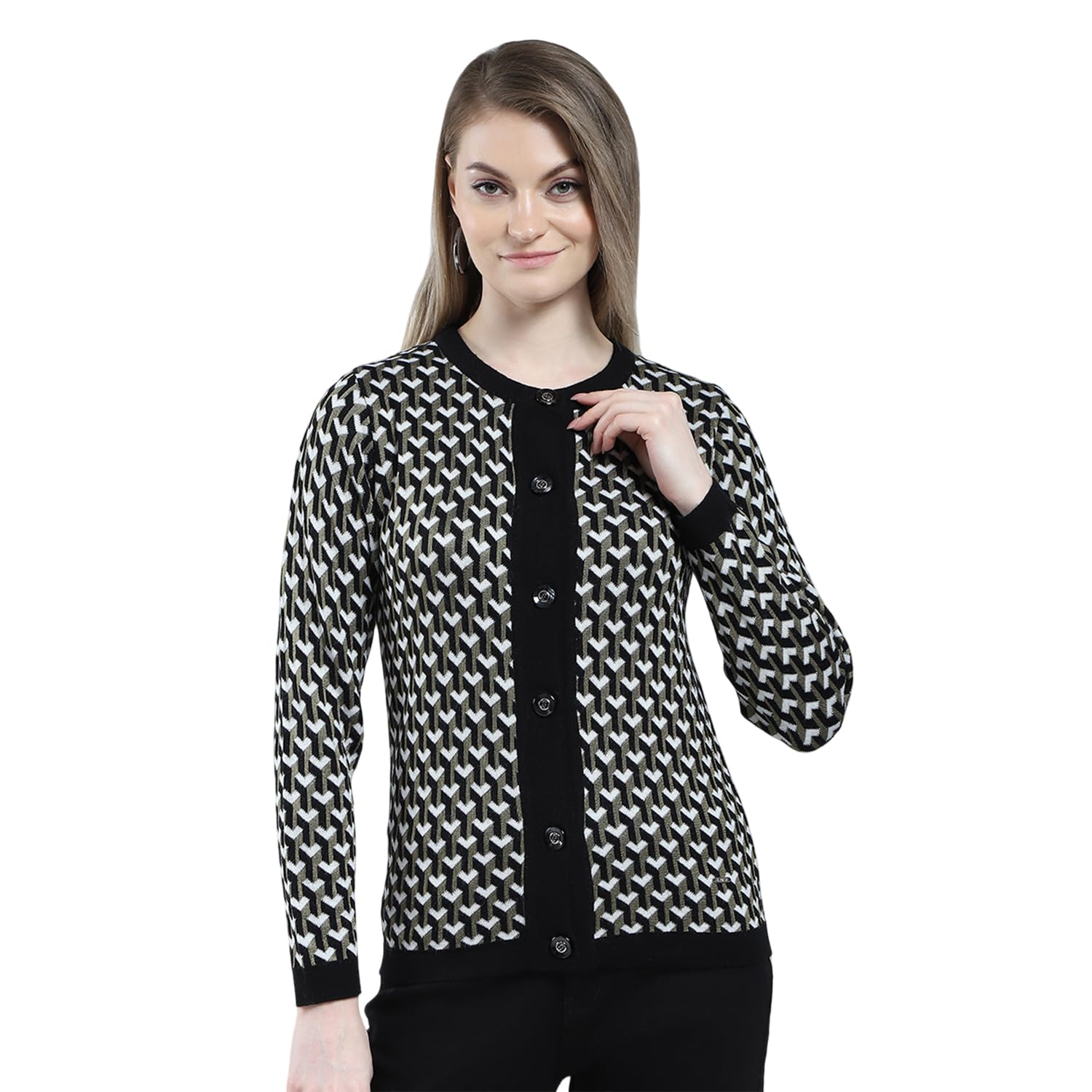 monte carlo Women Woolen Regular Fit Cardigan | Winter Sweater | Round Neck | Button Closure |Full Sleeve with Self Design Knitted Cardigan for Women's-picture-25