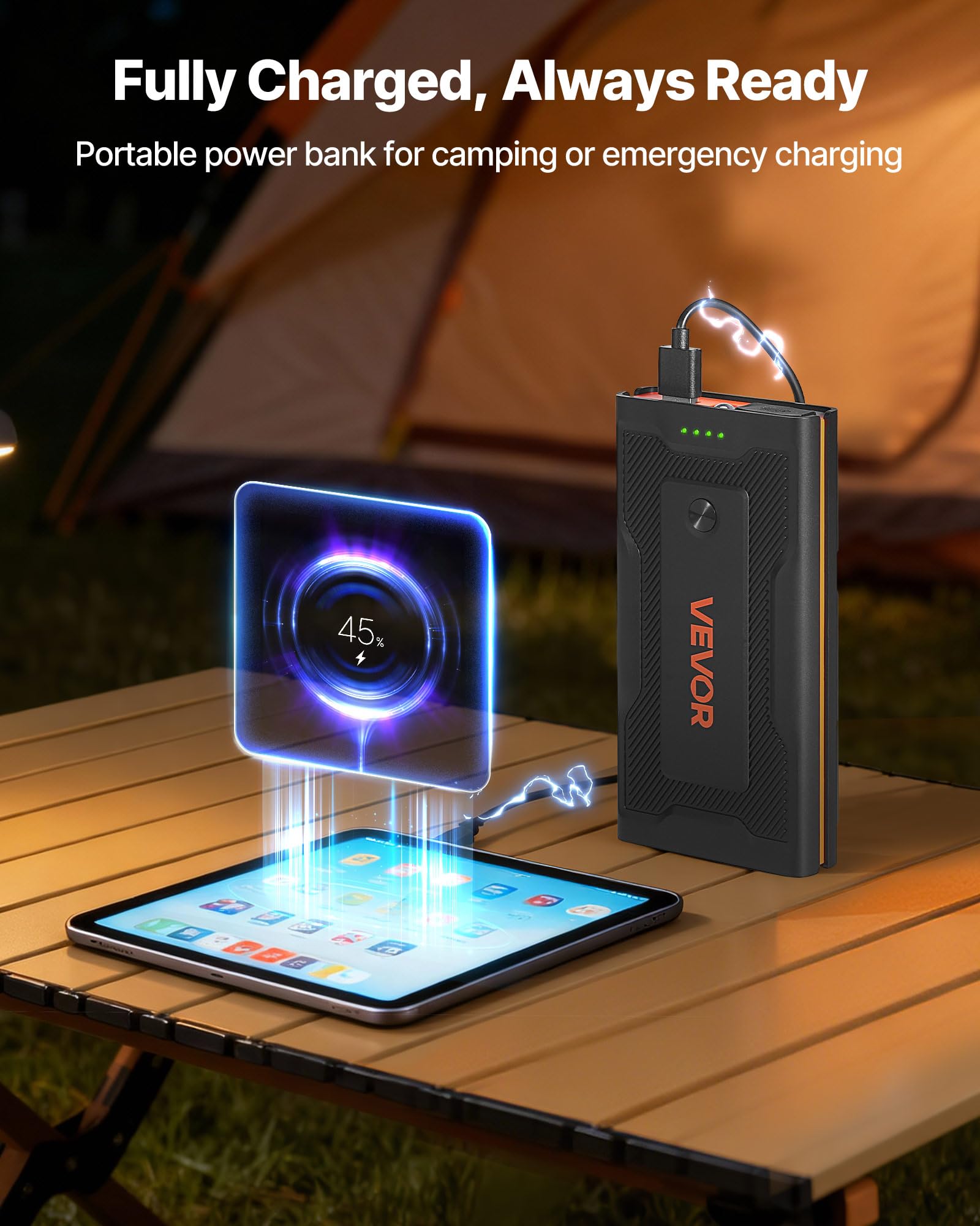 VEVOR Starthilfe Powerbank, Starthilfegerät 1000A Spitzenstrom mit LED-Taschenlampe & Kabel für Motor bis zu 5L Benzin/3L Diesel, Tragbarer Booster mit Schnellladung & Sicherheitsschutz für Notfall