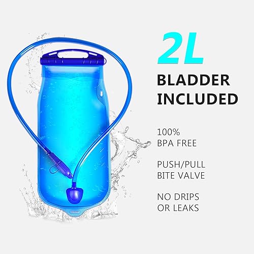 Miniatura 5 de Mochila de hidratación con bolsa de agua de 2 L, mochila de botella de agua para mujeres y hombres, mochila de agua ultraligera de 5 onzas para