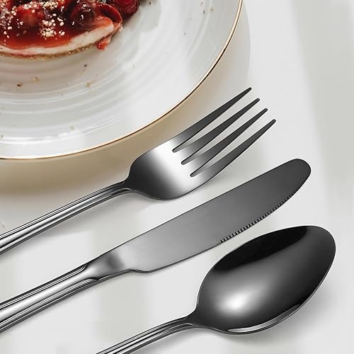 Miniatura 238 de A·HOUSEWARE - Juego de cubiertos iridiscentes con diseño hueco, 20 piezas, acero inoxidable, incluye tenedores, cucharas, cuchillos, utensilios