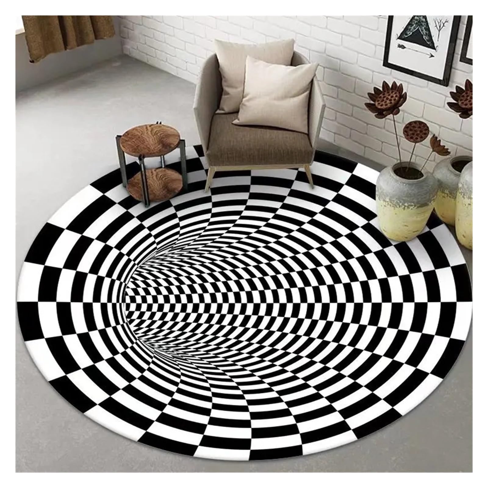 Tapis illusion d'optique vortex 3D rond antidérapant pour habiller un sol