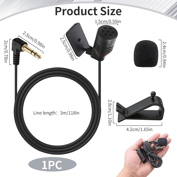 Microphone de Voiture 3,5 mm, Micro Externe pour Bluetooth Stéréo DVD Radio, Micro de Rechange avec Autocollant de Fixation, Pince en U, Plug-and-Play, Compatible avec Sony Pioneer JVC Alpine(3m) - 2