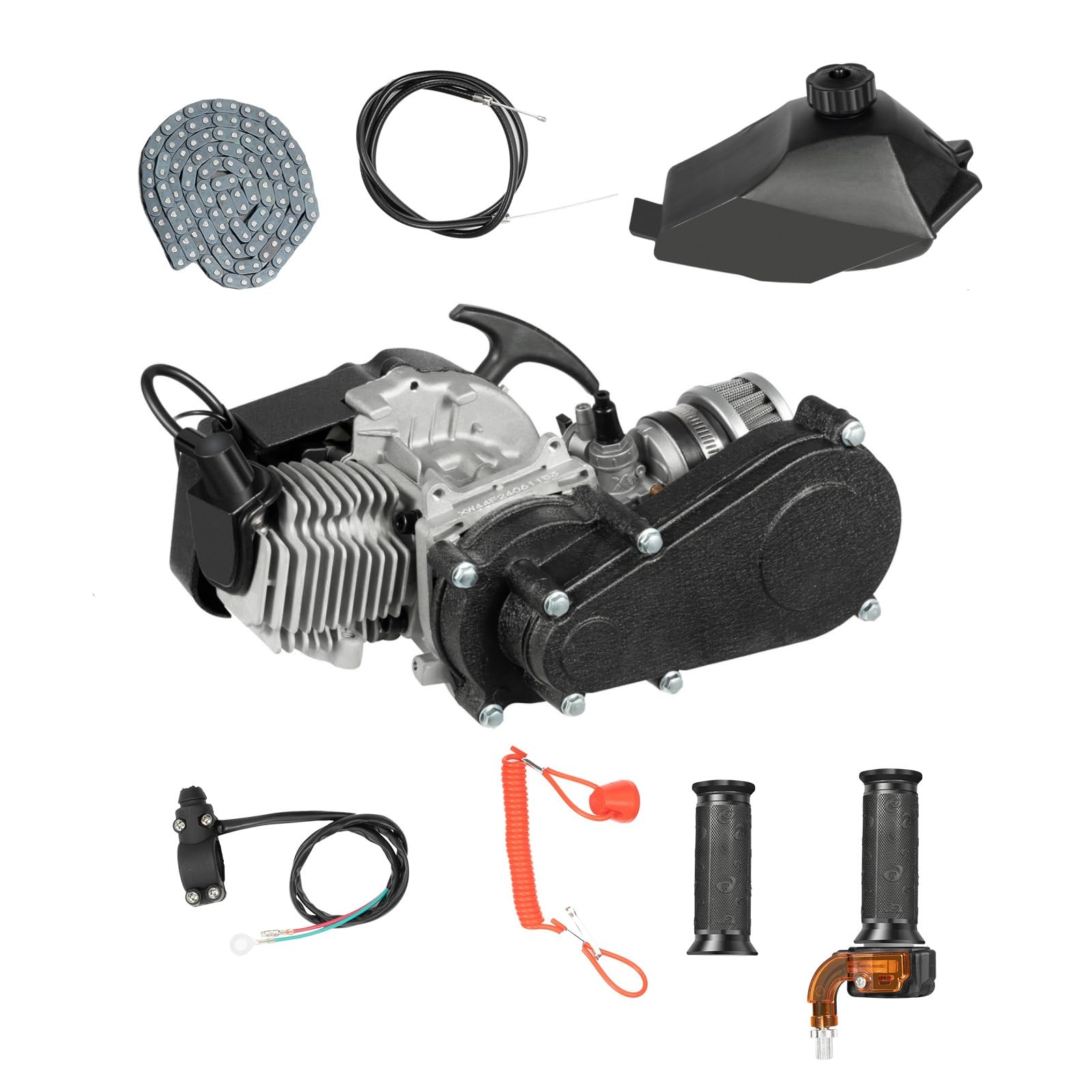 Motor Minimoto 49cc 2 Tiempos, Minimoto Gasolina de 14mm, Mini Moto Gasolina Carburador, con DepóSito de Combustible, Motores de Dirt Bike Monocilindro, Filtro de Aire, Adecuado Para Pocket