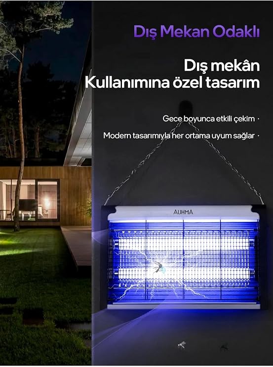 AUHMA AQM01 Elektrikli Sivrisinek Kovucu Tuzak, Çift Ampullü, 4+4 Watt, Güvenlik Izgaralı, Sessiz Çalışma