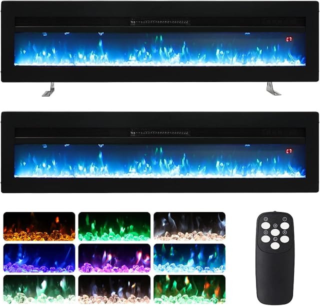 INMOZATA 102cm Electric Fire Recessed Wall Mounted Freestanding Electric Fireplace with Realistic LED Flame Effect, Adjustable Thermostat, Overheat Protection, 900W&1800W (102 cm/40 inch, Black)