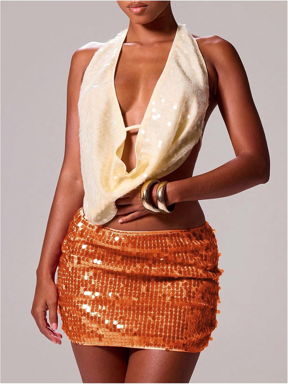 MakeMeChic Women's Sequin Sparkly Mini Skirts Glitter Low Waisted Summer Party Micro Skirt