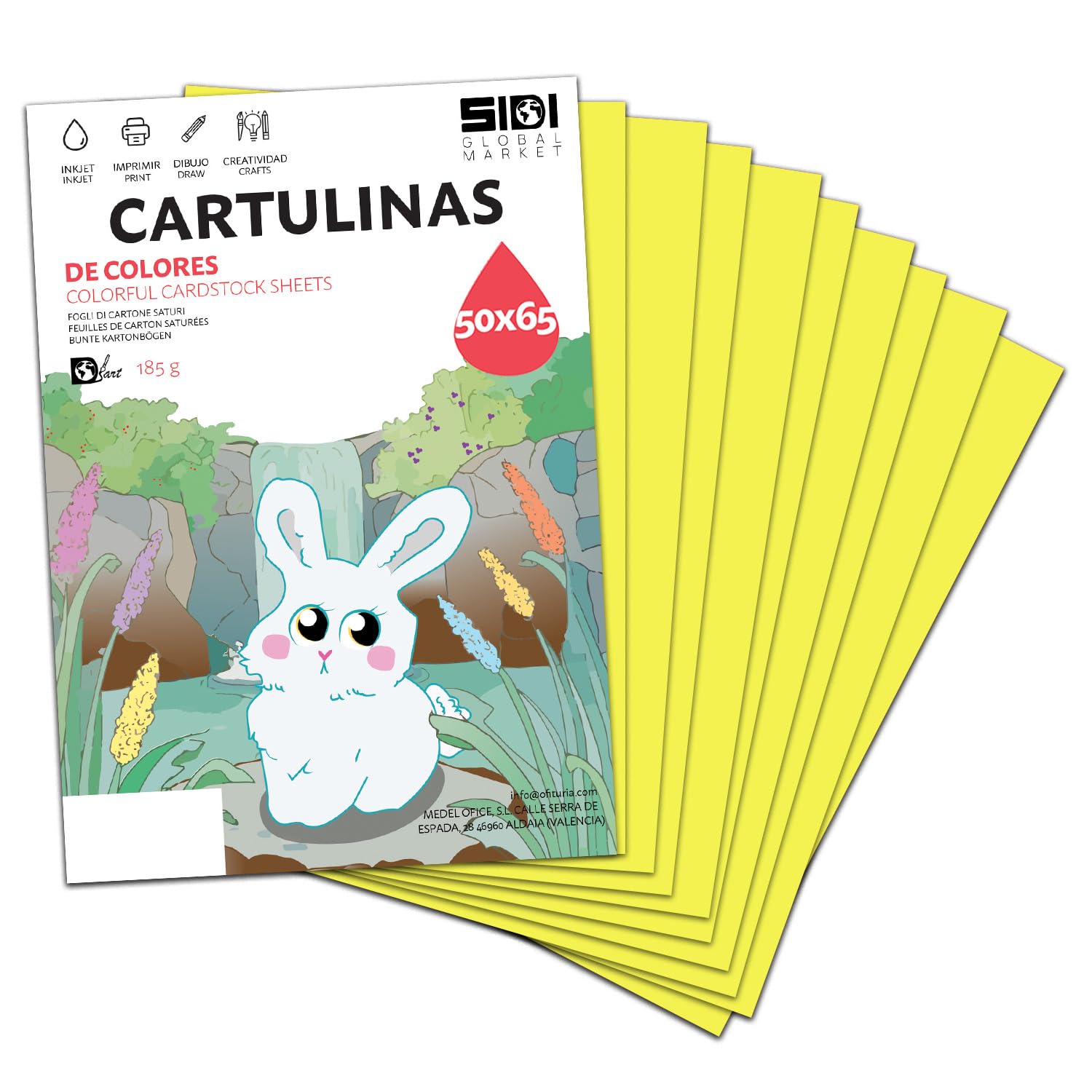Cartulina A3 Fluor 185 g Cartulina Fluorescente de Colores Neon para Manualidades, Scrapbooking, Impresora Inkjet y Láser, Pack Variado Alta Visibilidad – SIDI (fluor, 25h) — view 10