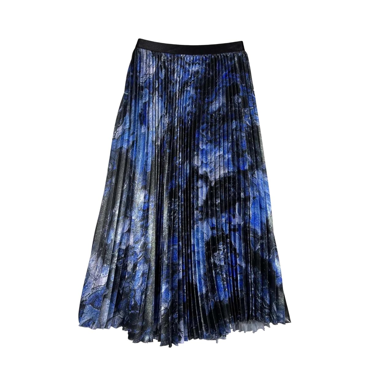 Womens Vintage Pattern Pleated Midi Skirt with Elastic Waistband for Artistic Style Daily Outings