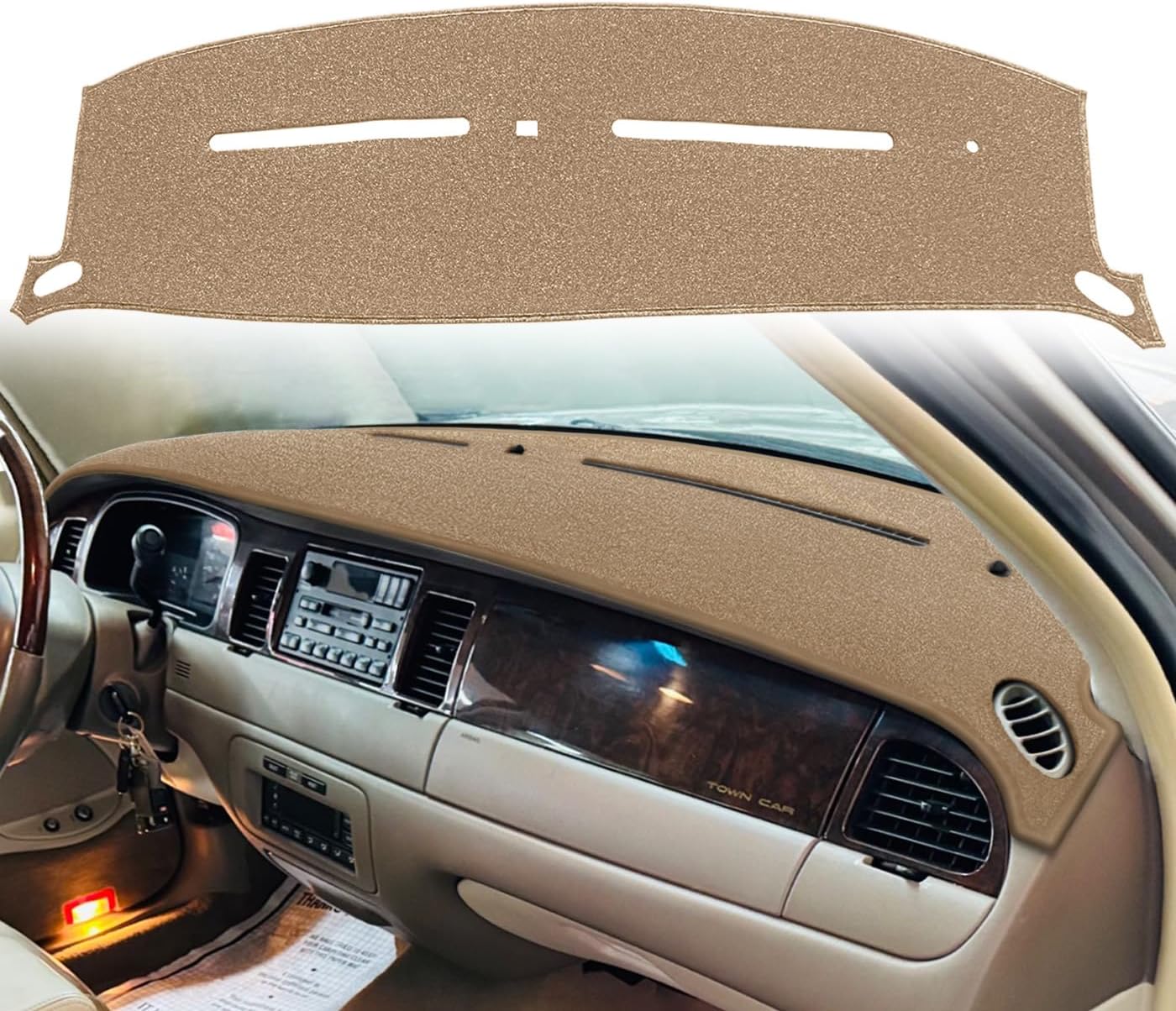 Dash Cover Mat Custom Fit for Lincoln Town Car with Climate Sensor with Light Sensor Dashboard Pad Cap Carpet Protector K315 (Beige)