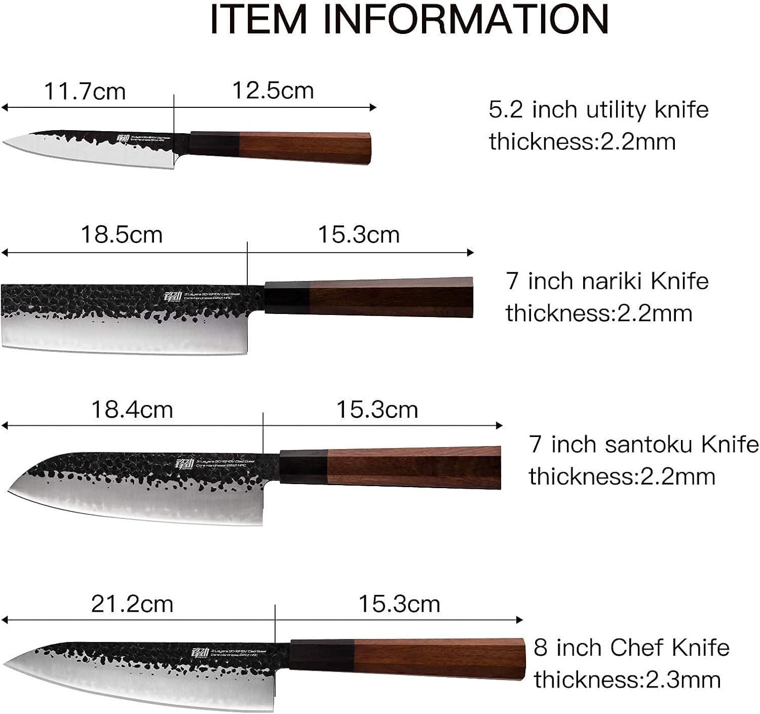 FINDKING 4Pcs Knife Set Dynasty series-3 layer 9CR18MOV clad steel w/octagon handle Chef's Knife with 18'' Acacia Wood Magnetic Knife Strip