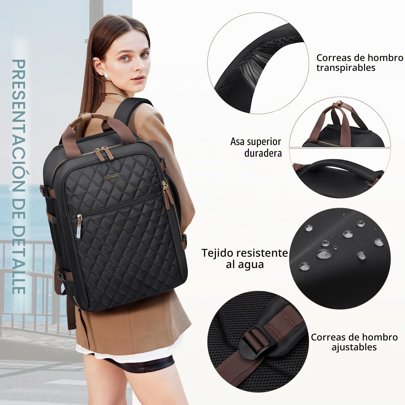 Mochila con Ruedas para Portátil 17 Pulgadas, Mochila Grande para Hombre Mujer Antirrobo Impermeable con Ruedas Ocultables Puerto, Backpack Escolar Negocio Trabajo Diario Viaje, Negro