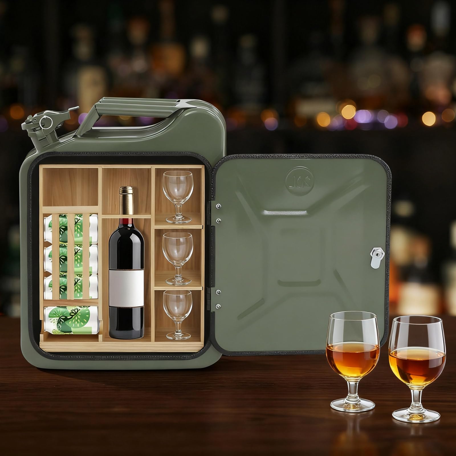 Mini Bar, 35x15.5x47cm Kanister Bar Fahrende Bierkiste mit Holzteilern und Sicherheitsschloss für Partys,den Außenbereich Und zum Verschenken