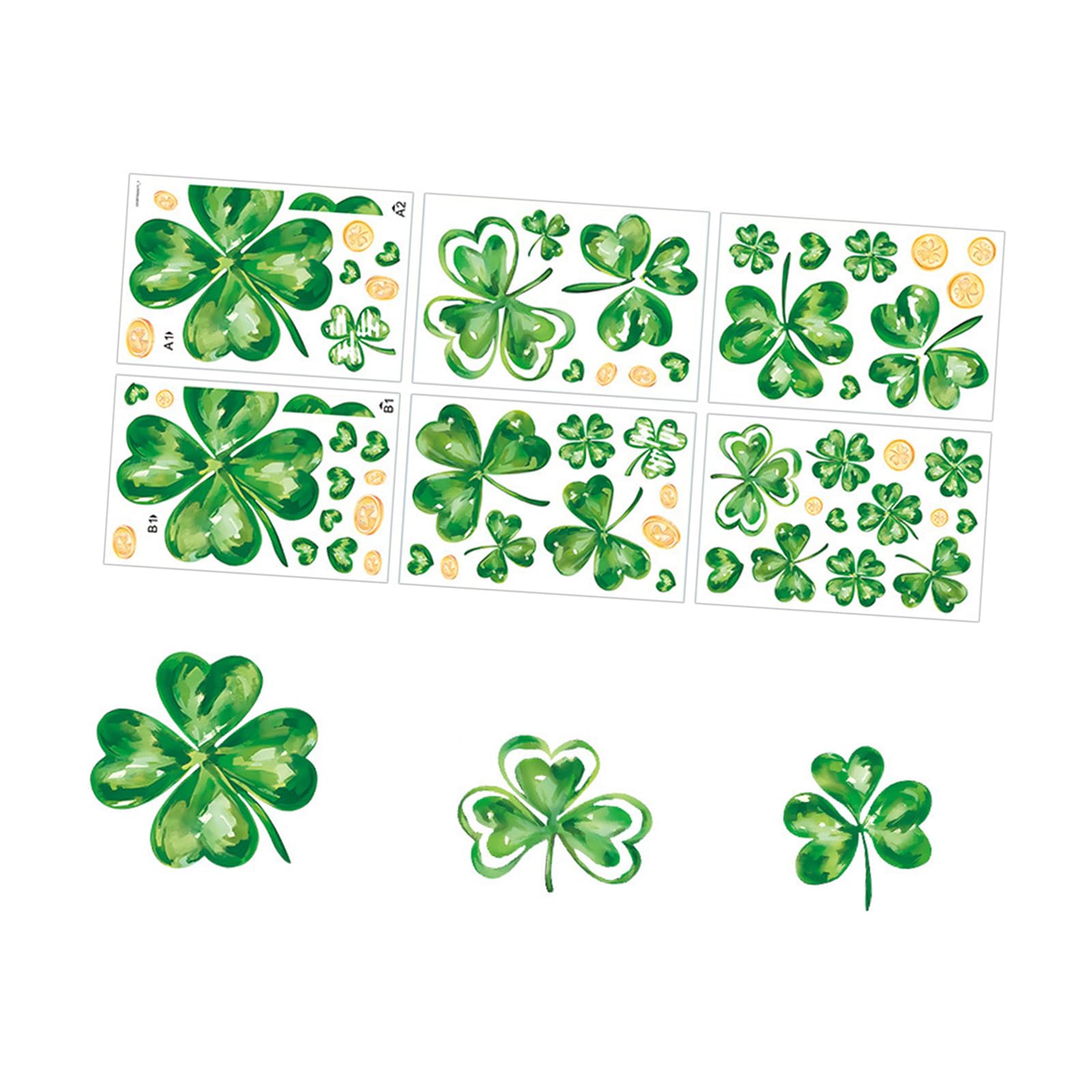 Shamrocks Leprechaun Pattern PVC Window Clings Removable Glass Door Decal Sticekrs Set for Patrick ' s Day Parties Event Shamrocks Window Sticker