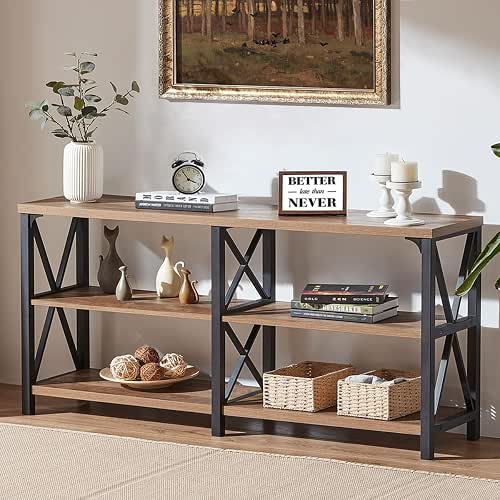 IBF Farmhouse Entryway Table, Rustic Long Console Table Behind Couch,