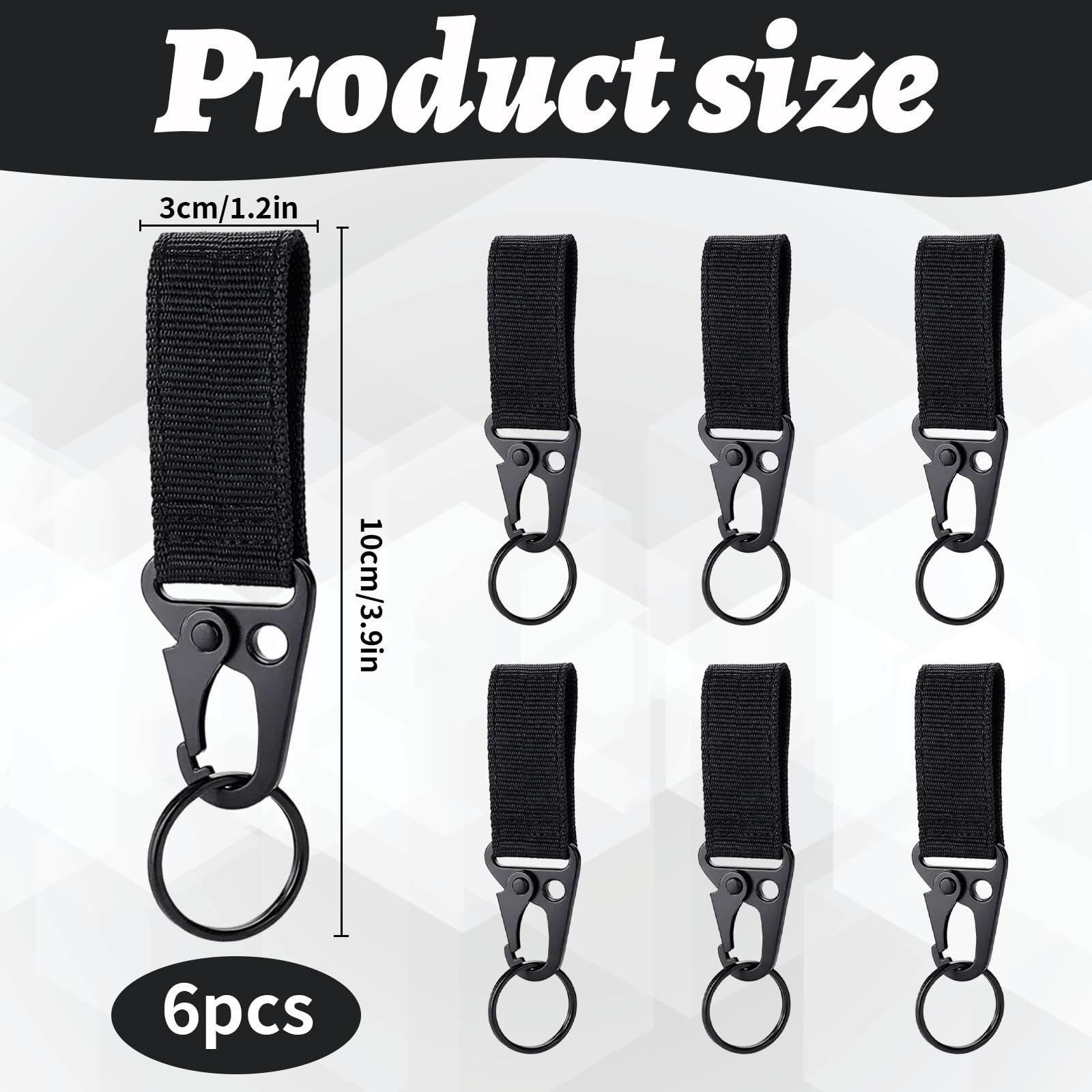 6 Piezas Mosquetón Táctico para Colgar, Llavero de Mosquetón Nylon Colgante Cinturón para Senderismo, Acampar, Actividades al Aire Libre para Acampar Senderismo Actividad al Aire Libre(Negro — view 3