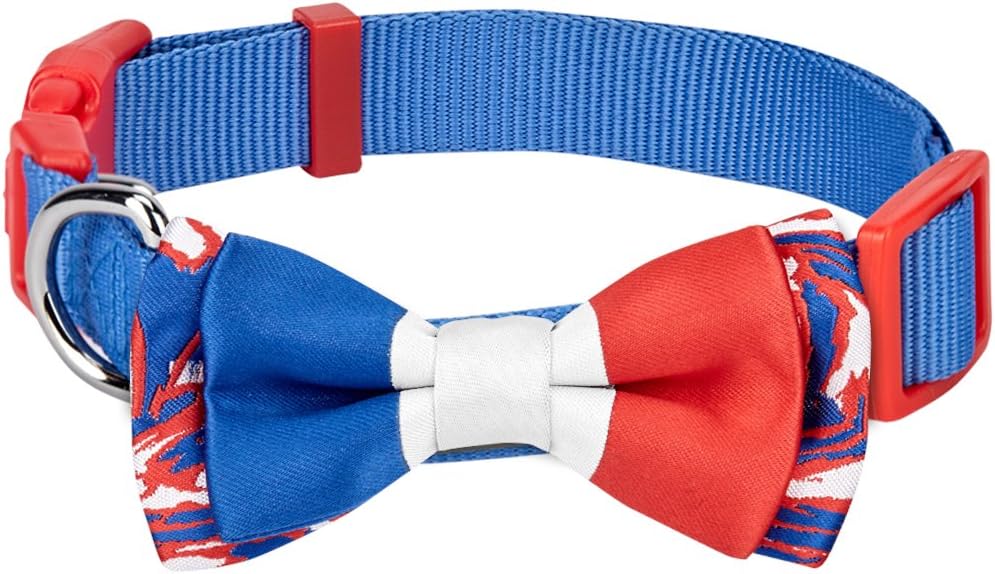 Blueberry Pet 2 Patterns Patriotic Spirits France Flag Adjustable Bowtie Blue Dog Collar - Handmade Bow Tie w/Jacquard Weave Fabric, Medium, Neck 14.5"-20"