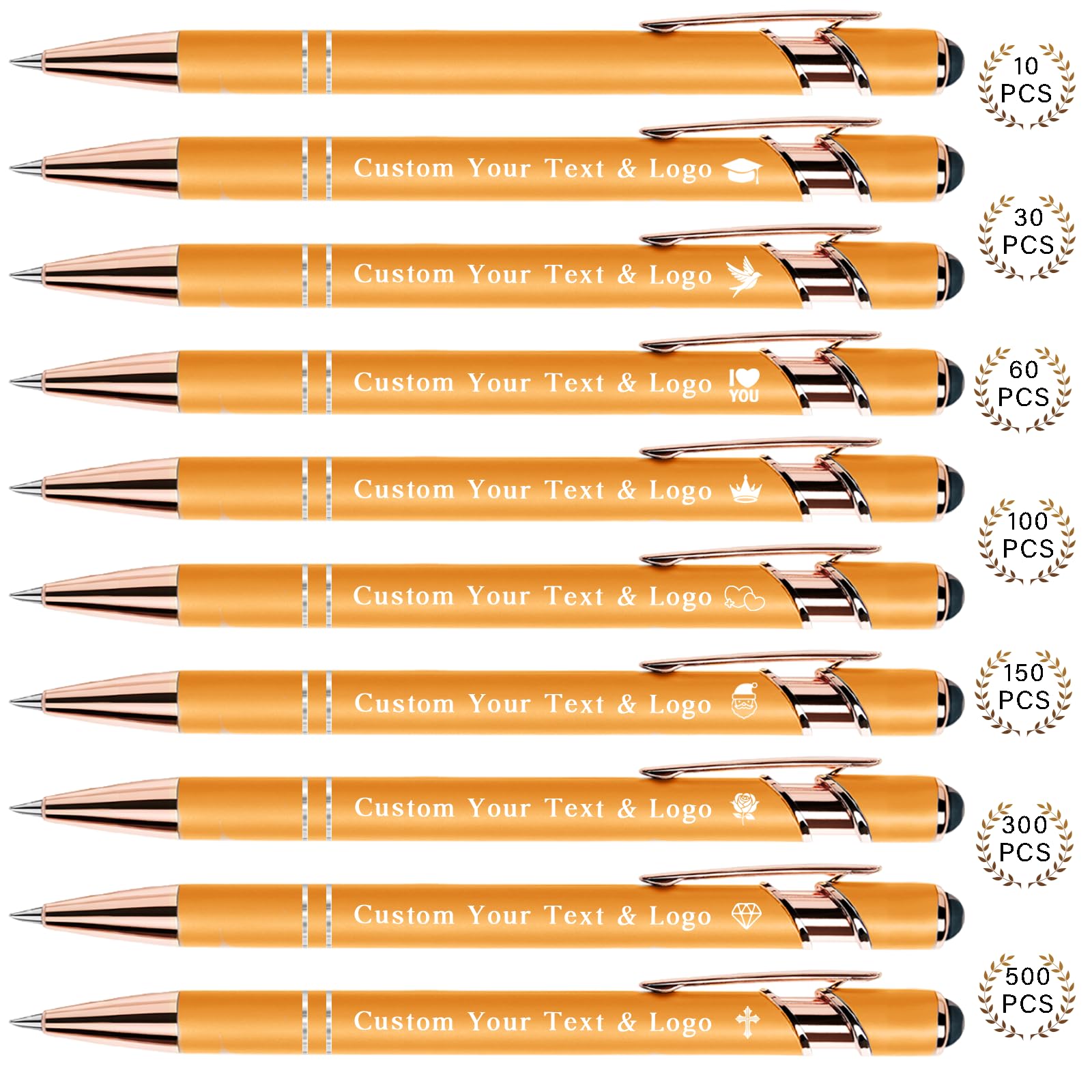 Bulk Custom Pens Personalized, Customized Pens with Name/Logo on Both Sides Gifts, Black Ink Engraved Ballpoint with Stylus, Ideal for Business, Birthday, Party, Wedding, School, Metal Material