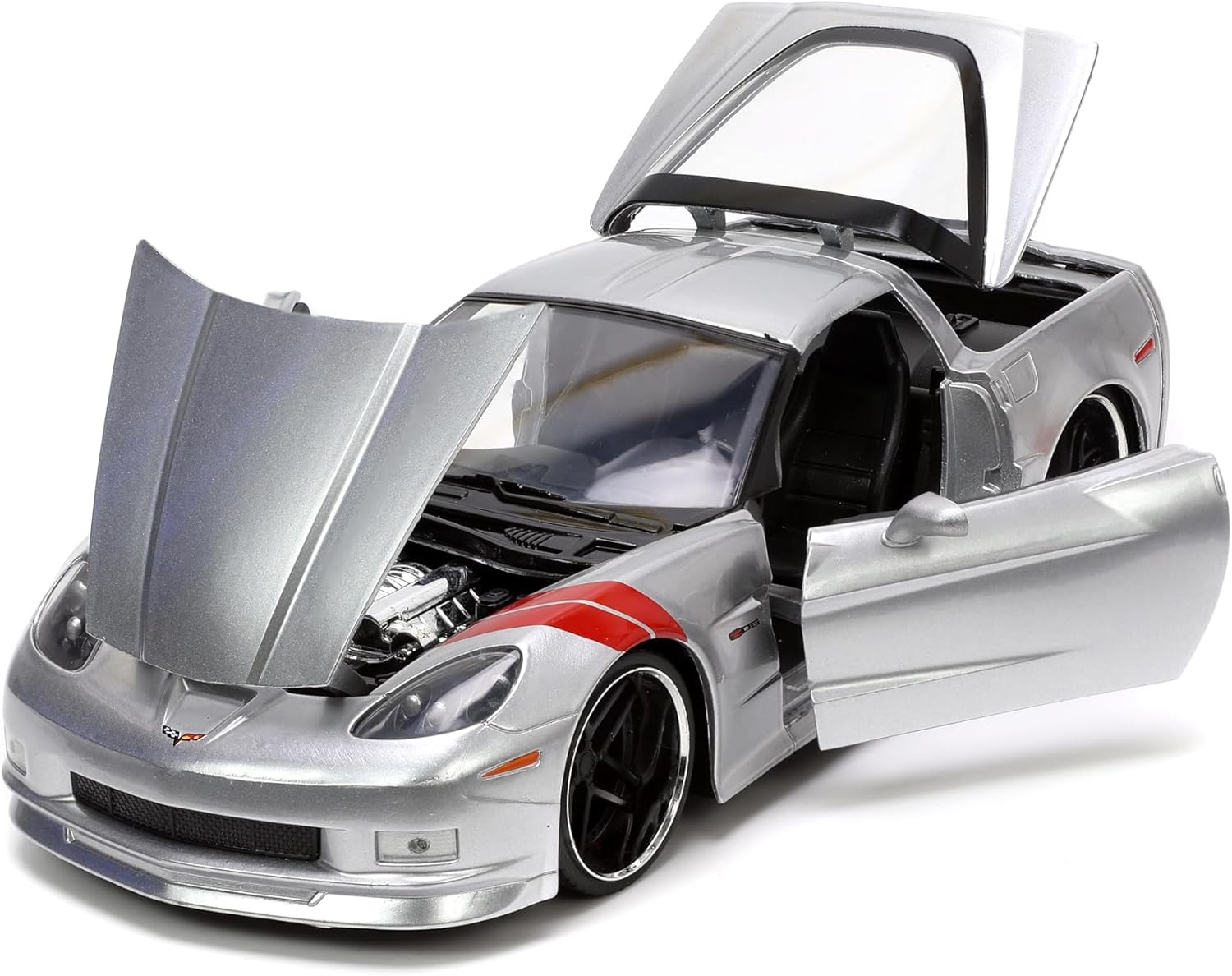 Jada Toys Bigtime Muscle 1:24 2006 Chevy Corvette Z06 Die-cast Car – Opening Doors, Hood, Trunk, Rubber Tires(Candy Silver)