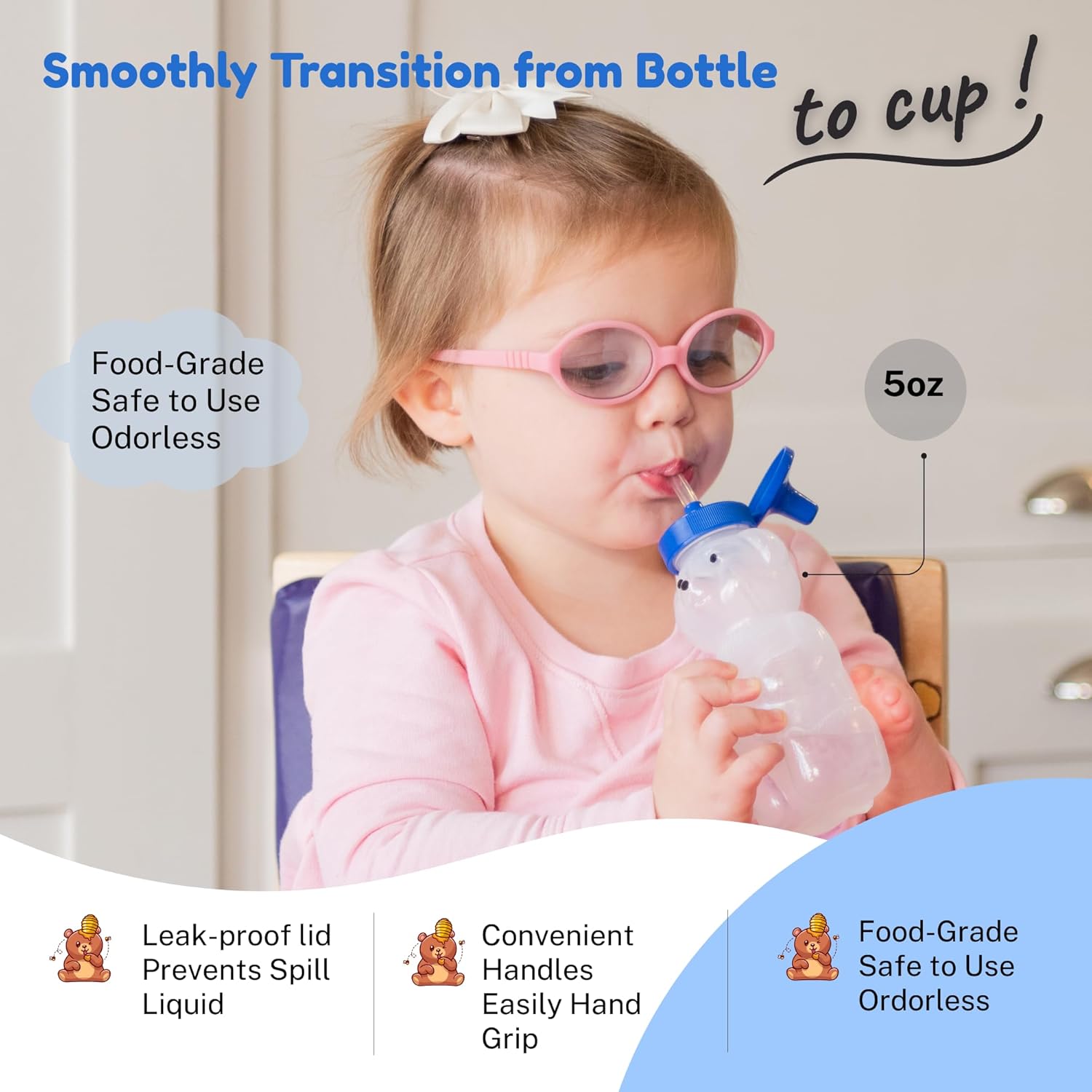 TalkTools Honey Bear Straw Cup with Handle, 5oz – Soft Straw Trainer for Babies & Toddlers 4+ Months – Easy-Grip, Dishwasher Safe. - Image 8