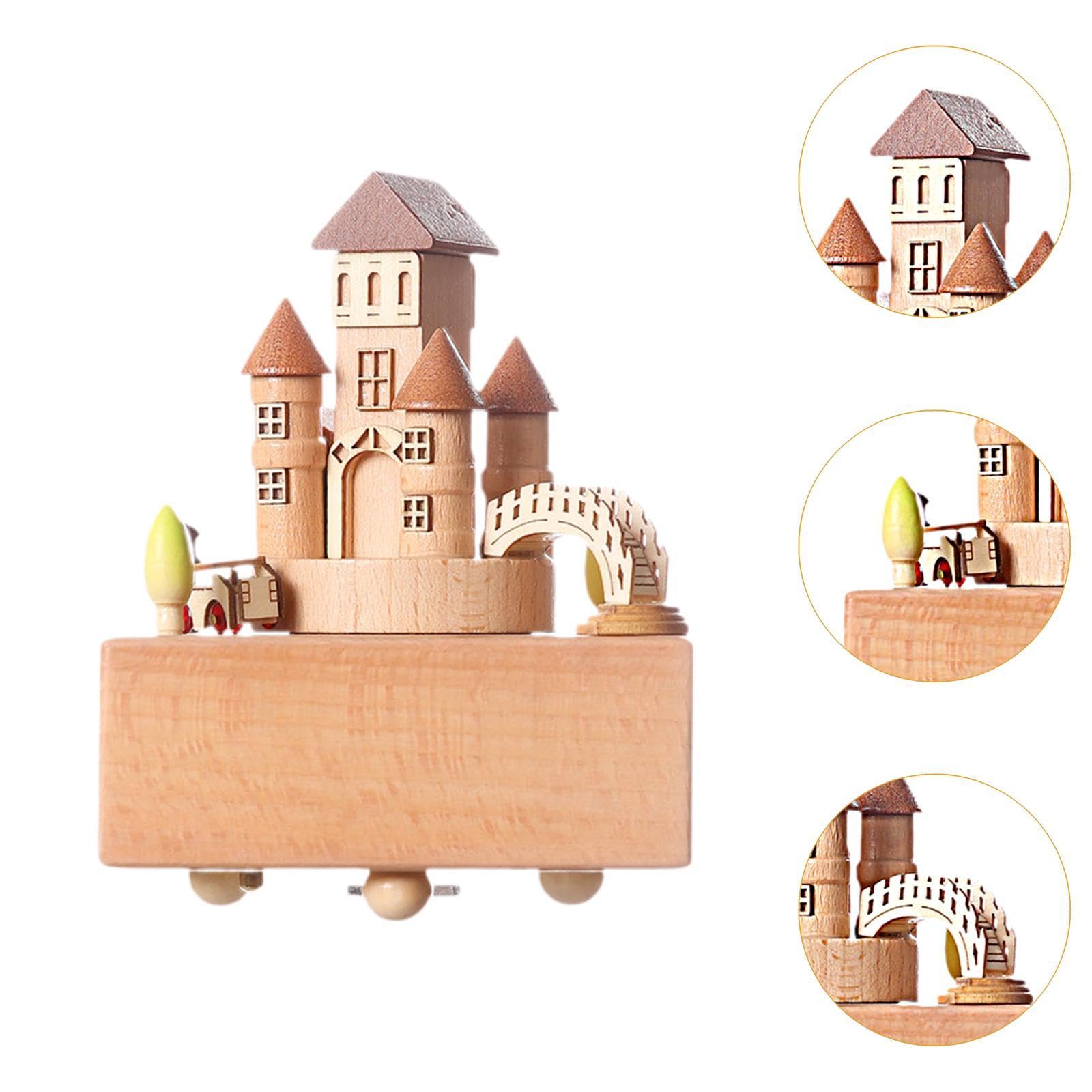 Milageto Caja de Música Giratoria, Regalos, Artesanías, Reproduce Música, Adorno de Madera Versátil, Diseño de Castillo