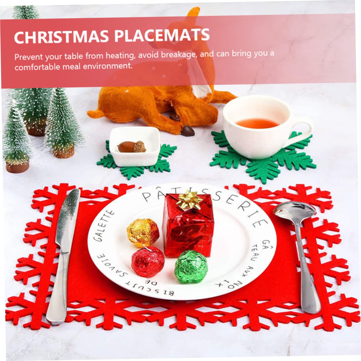 TOPBATHY 12 Piezas Mantel Individual De De Nieve Manteles Navideños Manteles Individuales De con Motivos De Copos De Nieve De Navidad Tela De Rojo