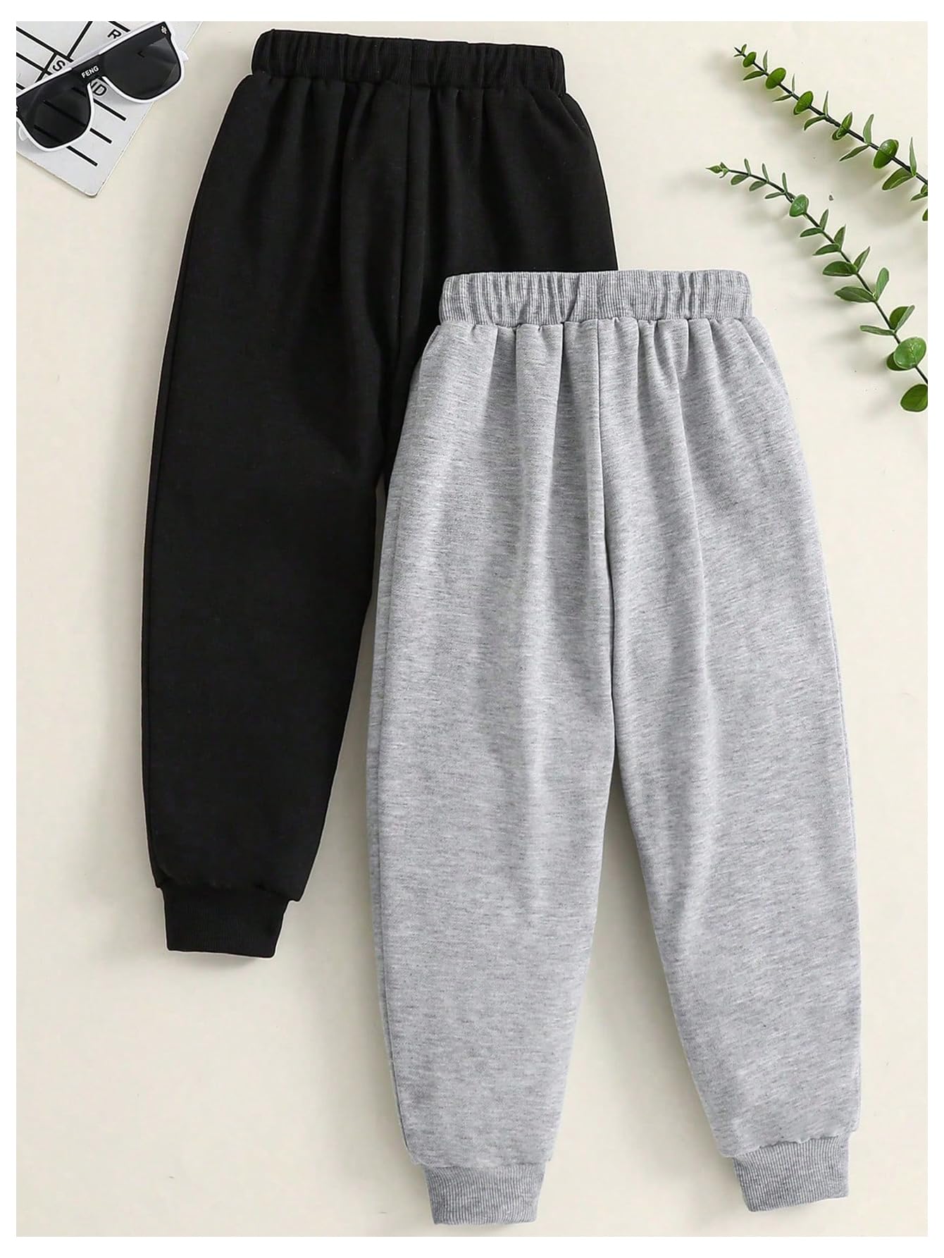 RoseSeek Boy's 2 Pack Elastic Waist Athletic Sweatpants Basic Lightweight Joggers Active Pants Multicolor 8Y