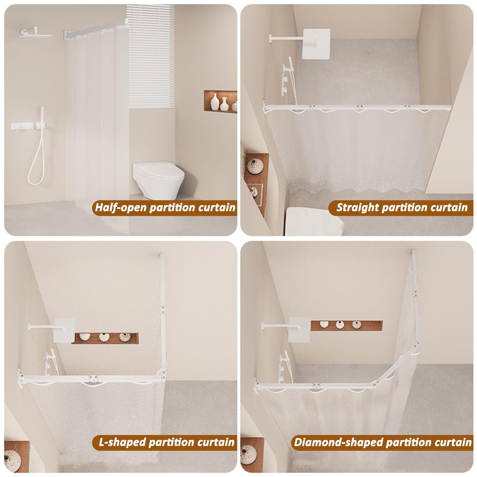 Rideau de douche pliable avec design imperméable transparent - Résistant à la moisissure - Angle réglable sans perçage - Gain de place - Disponible en 2/3/4/5 panneaux pour baignoire (138 cm)