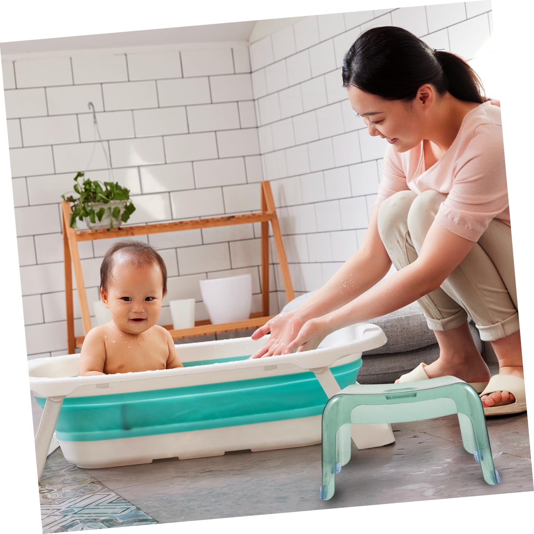 VICASKY Sgabello da Bagno in Pet Trasparente Antiscivolo Struttura Robusta per Bambini, Sedile Compatto per Doccia e Uso Multifunzionale