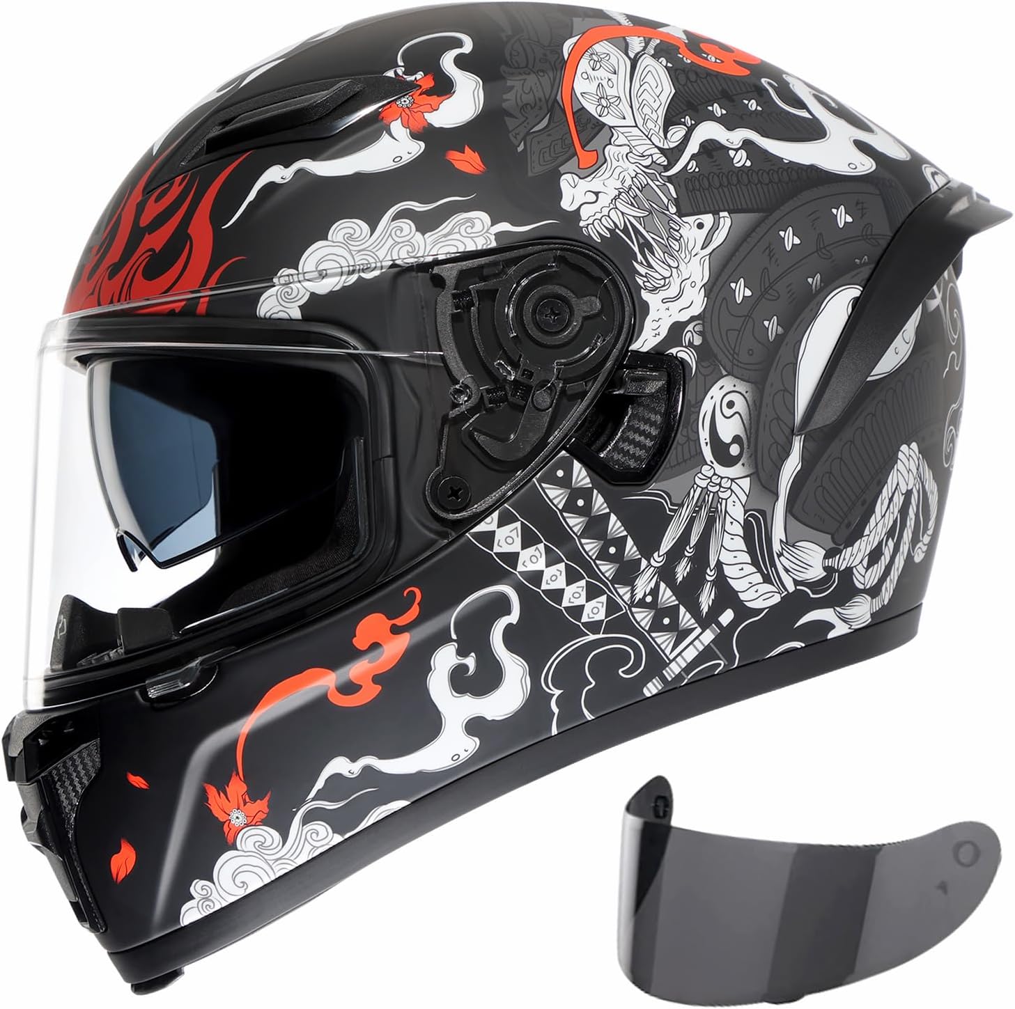 TRIANGLE Motorcycle Helmets Full face Helmet for Adults Men and Women Dual Visor with Internal Sunshield DOT Approved (Matte Black White, X-Large)