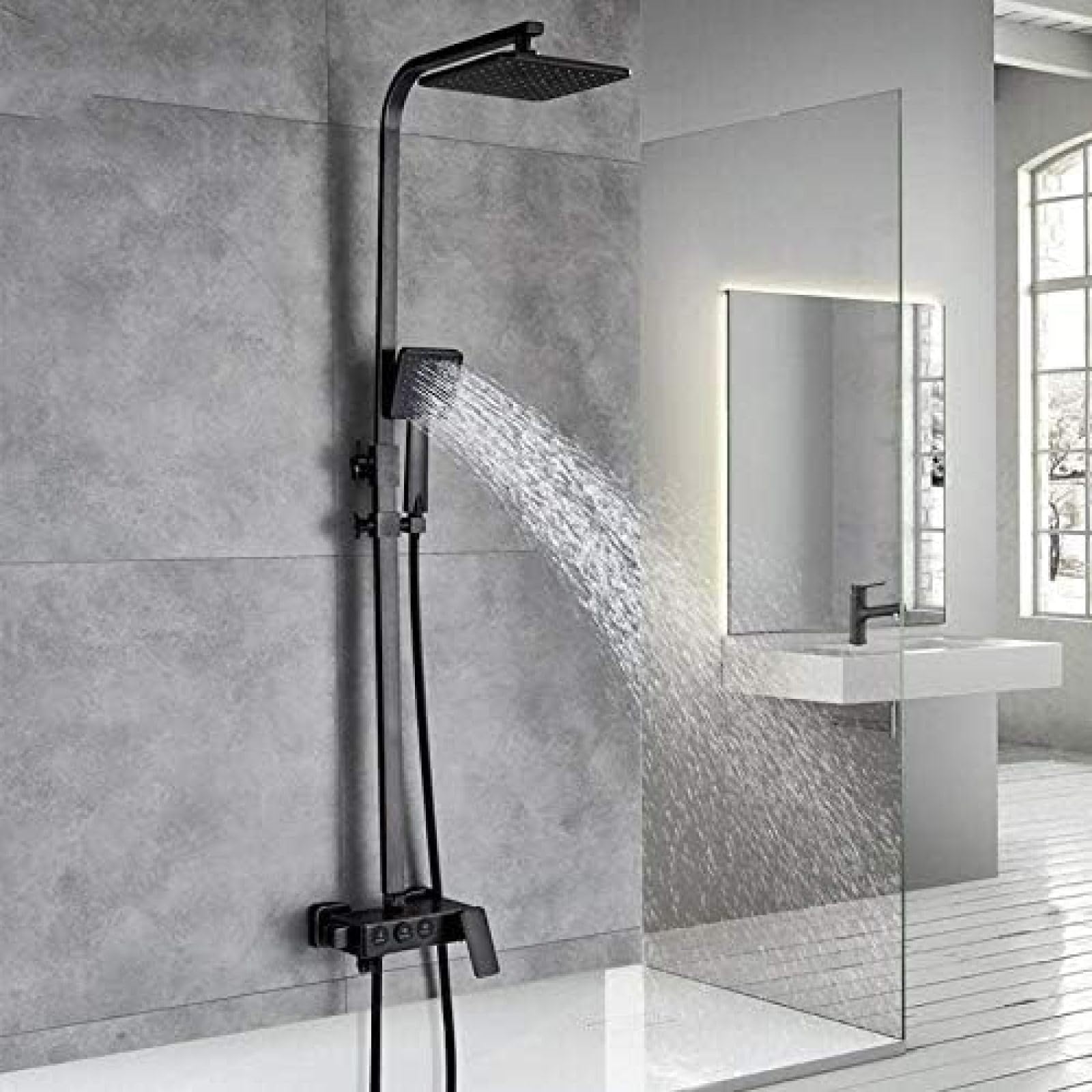 WXPGFEQ Black Bronze Rainfall Shower Mixer Faucet in Wall Bath Shower Set Single Handle with handshower 360 Rotate tub spout,