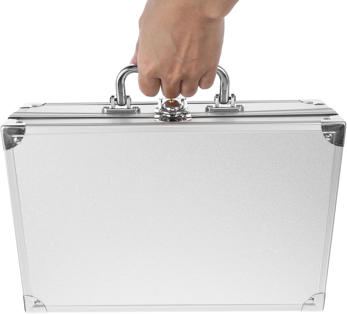 TEHAUX Aluminum Briefcase with Lock - 11.8 Inch Metal Carrying Case for Tools, Cash and Electronics, Silver Hard Shell Storage Box with Handle and Reinforced Corners, 11.79 x 7.66 x 3.46 in