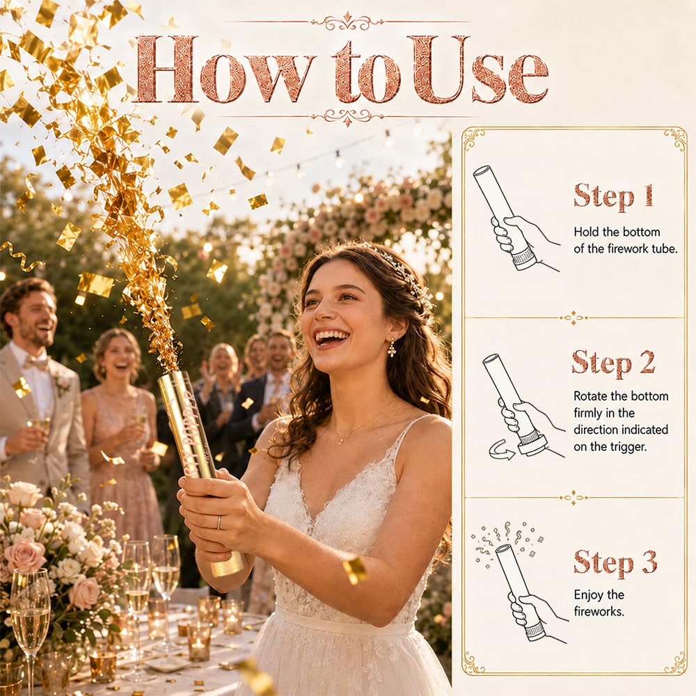 Party Kanone Konfetti Gold, 12 Stück Konfettikanonen biologisch abbaubar Gold | 30 cm große Konfettikanone für Karnevalspartys, große Konfettikanonen, ideal für Geburtstage, Partys und Hochzeiten