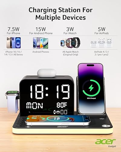 Miniatura 5 de acer Estación de carga inalámbrica 7 en 1 soporte de cargador para múltiples dispositivos para Apple - iPhone 16 15 14 13 12 Pro Max Apple Watch