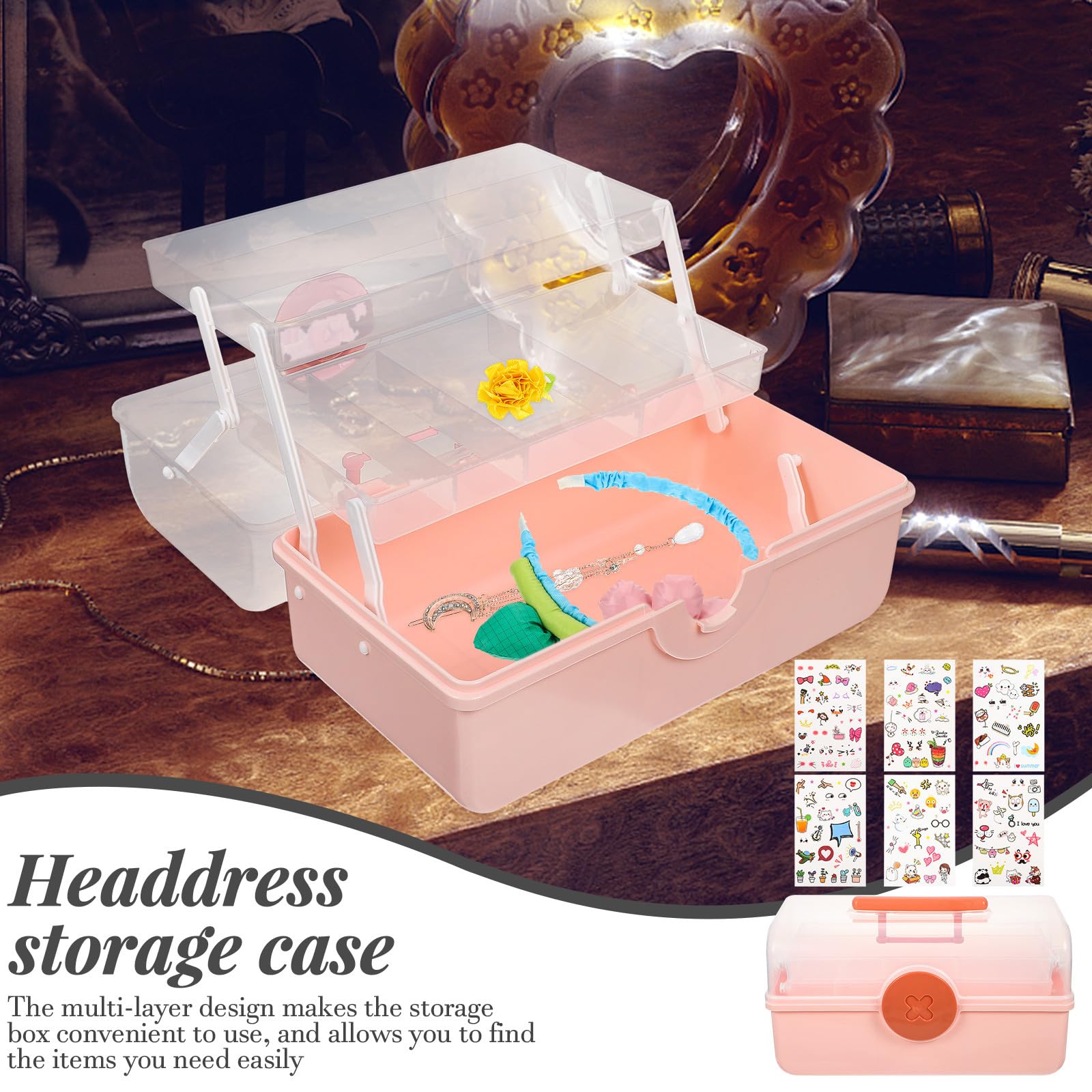 FOMIYES Mehrlagige Aufbewahrungsbox für Haaraccessoires Mädchen Schmuckkästchen aus Kunststoff Mehrschichtig Rosa Aufbewahrung für Haarspangen und Haargummis Am Schreibtisch
